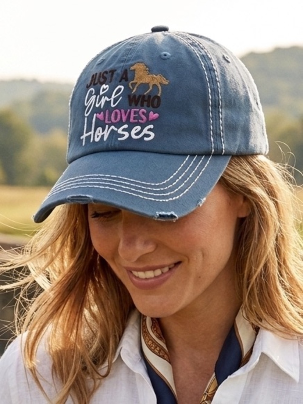 Just A Girl Who Loves Horses Distressed Ball Cap